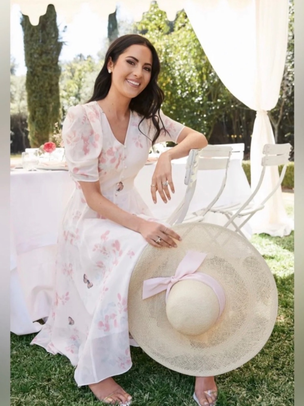 Rachel Parcell Pale Pink Butterfly-Floral Print Dress